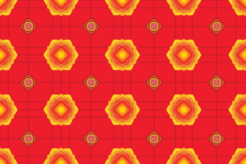 Repeating of abstract flower with red line on red background.