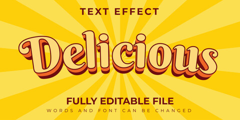 Delicious Text Effect With Yellow Spiral Background