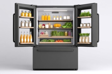 3D cross-section of keto-friendly fridge stocked by food type