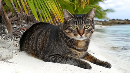 Tabby Cat Beach Scene