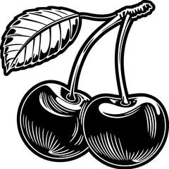 Minimalist Two Cherries Line Art – Simple Black and White Fruit Illustration SVG