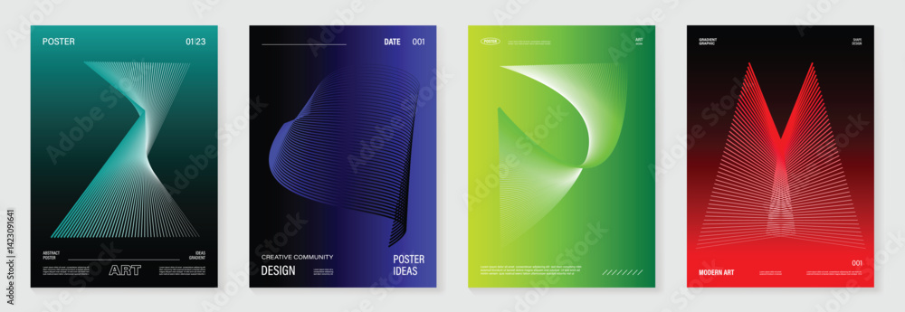 Aufkleber modern gradient poster background vector set. cover template with vibrant perspective geometric pris