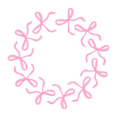 Pink ribbon wreath design featuring multiple bows arranged in a circular pattern for decoration