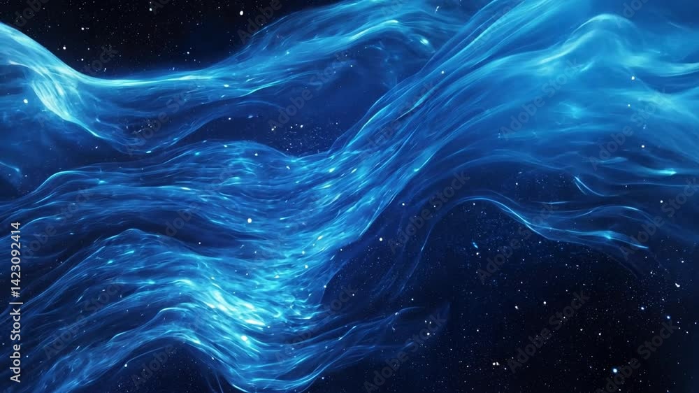 Poster abstract blue waves flow with light and motion across a digital backdrop