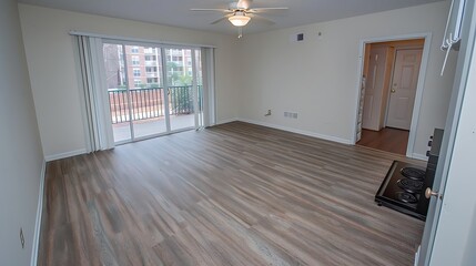 Obraz premium Minimalist Apartment Interior Showcasing Modern Design and Open Living Space