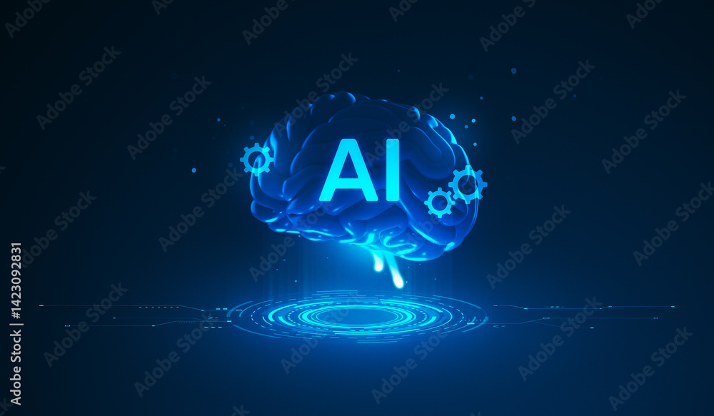 Poster 3d ai brain with artificial intelligence neural network and digital data computer technology.