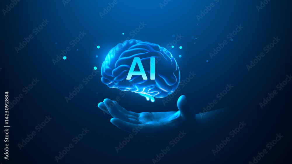 Poster 3d ai brain with artificial intelligence neural network and digital data computer technology.