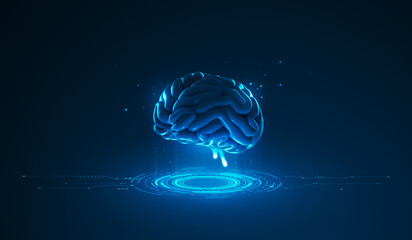 3D AI Brain with Artificial Intelligence Neural Network and Digital Data Computer AI Technology.