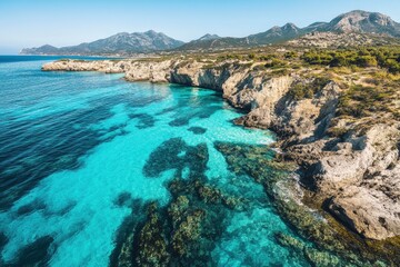 Turquoise Water and Rocky Coastline Landscape