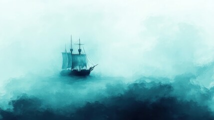 Obraz premium Dramatic scene of a pirate ship braving the stormy ocean waves under dark and choppy skies with tension in the air