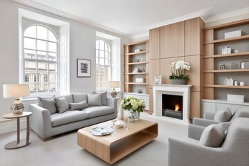 A modern living room with natural light and essential furniture only