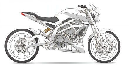 Fototapeta premium Modern motorcycle technical drawing sleek design and engineering details