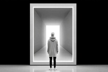 Obraz premium A person looking at a framed photo of a personal breakthrough moment