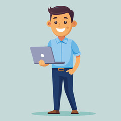 Young Man Using Laptop Concept Vector Illustration