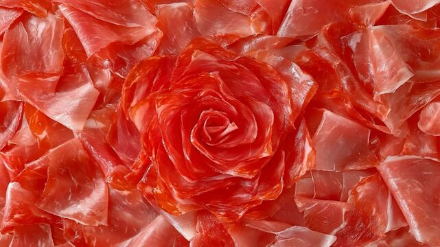 Sliced ham rose pattern on a surface