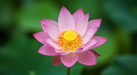 Obraz premium Blooming Lotus Flower in Pond with Green Background
