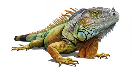 Obraz premium Vibrant green and orange iguana digital painting