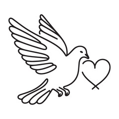 Obraz premium Silhouette of dove carrying heart simple vector love illustration