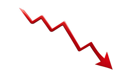 Downward Trending Business Graph Depicting Financial Loss or Market Decline with a Red Line on White Background