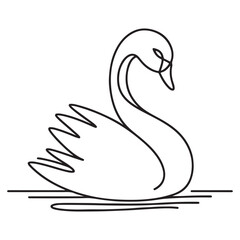 Graceful Swan on Water Vector Illustration and Peaceful Nature Drawing
