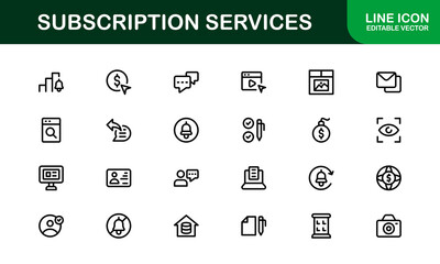 Professional Subscription Services Icon Set Vector Illustration. Most Useful Icons for Membership, Subscription, Billing, and Payment Systems.