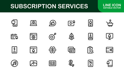 Professional Subscription Services Icon Set Vector Illustration. Most Useful Icons for Membership, Subscription, Billing, and Payment Systems.