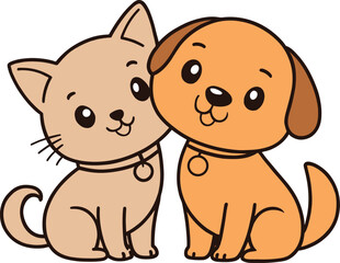 Cute valentine's day animal couple. Cat and dog friends cartoon, vector icon illustration. Animal icon concept isolated