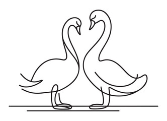Obraz premium Two Swans Forming a Heart Shape Single Line Art Design