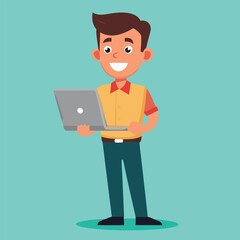 Young Man Using Laptop Concept Vector Illustration