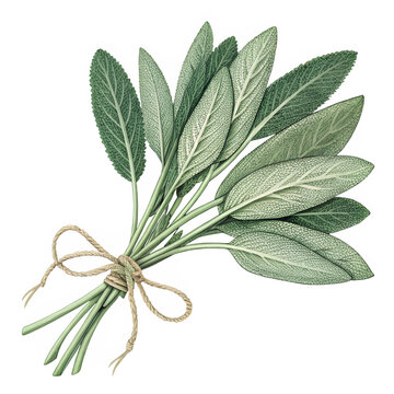 sage leaves tied bundle, white background clip art preview
