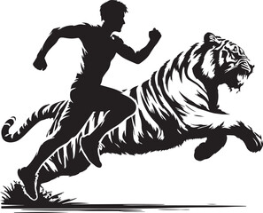 tiger vs man  runing