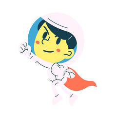 Cute child astronaut in superhero pose with red cape, ready to fly. Great for kids’ space-themed adventures, imaginative designs, or fun cosmic storytelling visuals.

