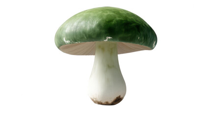 Realistic Mushroom with Green Stem and White Top Isolated on White Background