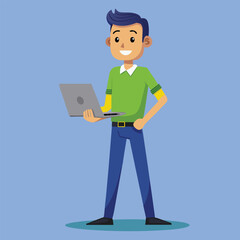 Young Man Using Laptop Concept Vector Illustration