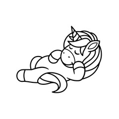 unicorn lying down with head resting on hand, cartoon coloring book