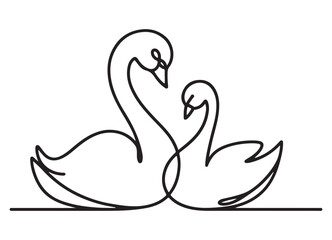 Minimalist Line Art Swans in Love Elegant Vector Illustration
