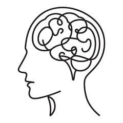 Conceptual Brain Head Profile Silhouette Single Line Vector Art
