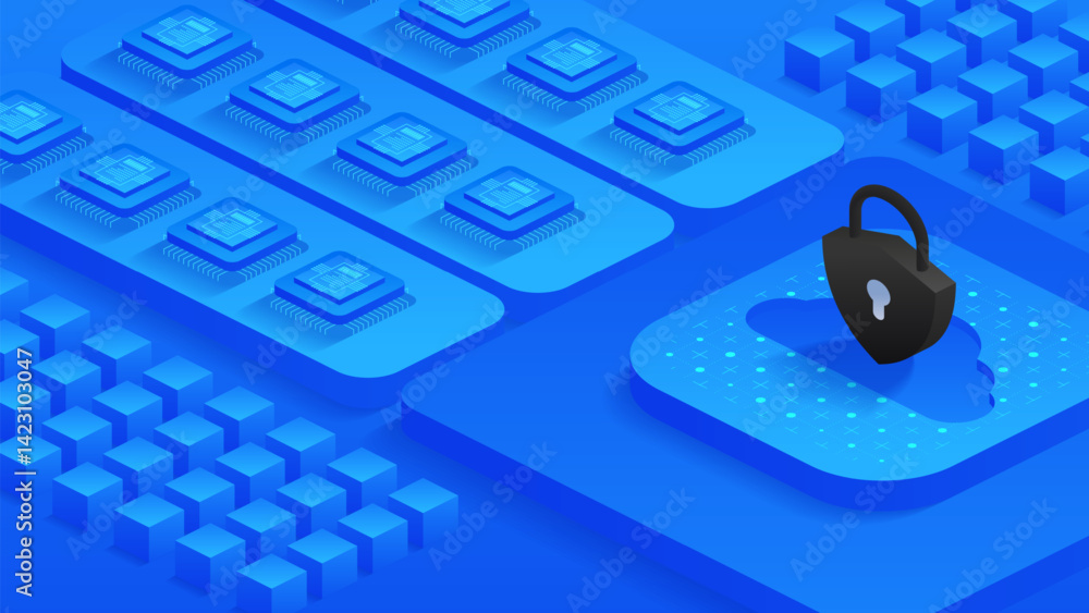 Poster advanced cloud data protection with encryption and antivirus security. focus on secure storage, priv