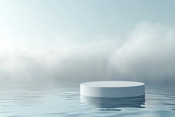 White Podium on Water with Cloudy Sky