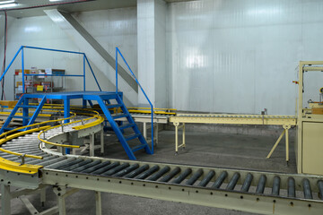 Empty conveyor belts in a food production facility