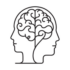 Connected Minds Silhouette Brain Concept Vector Line Art Illustration