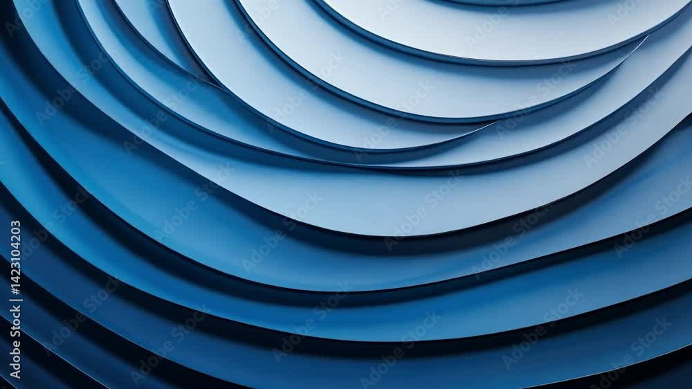 Poster abstract blue backdrop design with 3d silver circles and swirling light patterns