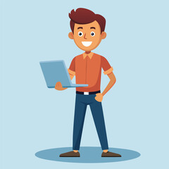 Young Man Using Laptop Concept Vector Illustration