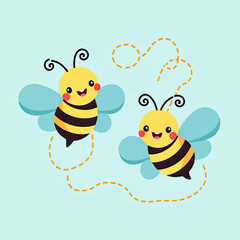 Cute Bee Characters in Flight Vector Graphic: Use these delightful bee illustrations to brighten up your marketing campaigns, educational resources, or DIY craft projects, showcasing the joyful side o