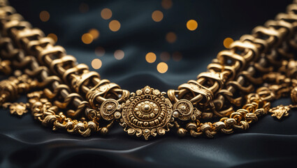 golden necklace on black background