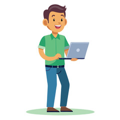 Young Man Using Laptop Concept Vector Illustration