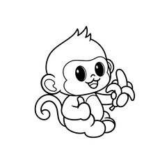 cute monkey holding banana, cartoon coloring book