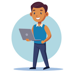 Young Man Using Laptop Concept Vector Illustration