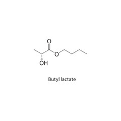 Butyl lactate skeletal structure. Ester compound schematic illustration. Simple diagram, chemical formula.