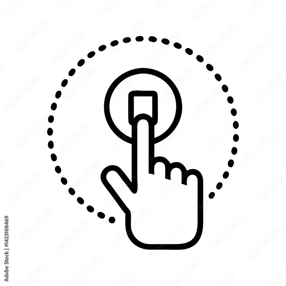 Poster hand pressing a stop button in a minimalist style